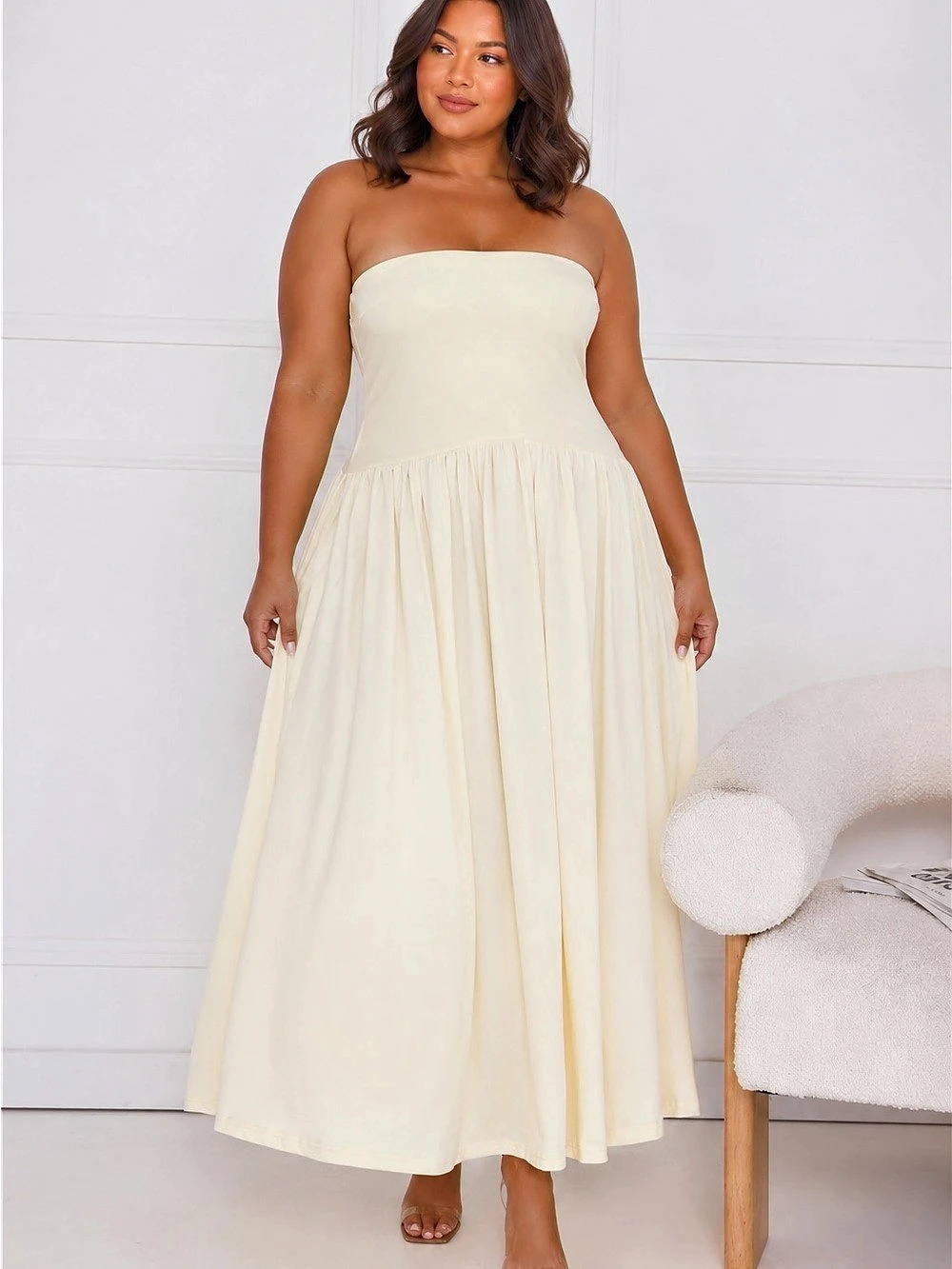 Hello Molly Palmetto Strapless Maxi Dress Yellow Size XL